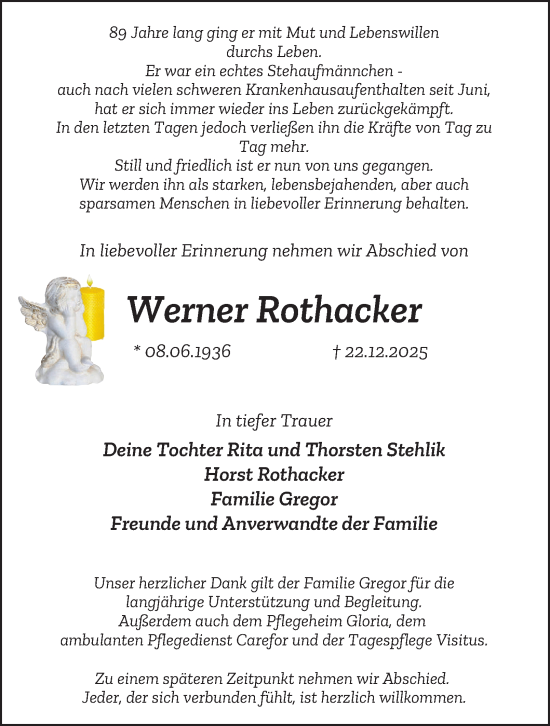 Traueranzeige von Werner Rothacker von Tageszeitung