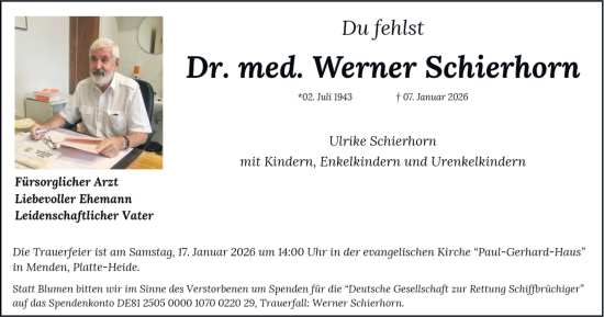 Traueranzeige von Werner Schierhorn von Tageszeitung