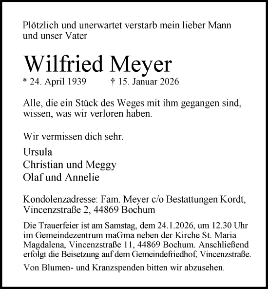 Traueranzeige von Wilfried Meyer von Tageszeitung