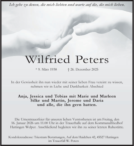 Traueranzeige von Wilfried Peters von Tageszeitung