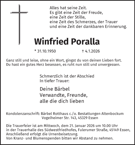 Traueranzeige von Winfried Poralla von Tageszeitung