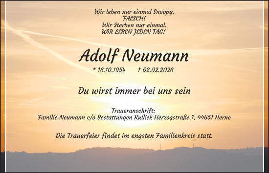 Traueranzeige von Adolf Neumann von Tageszeitung