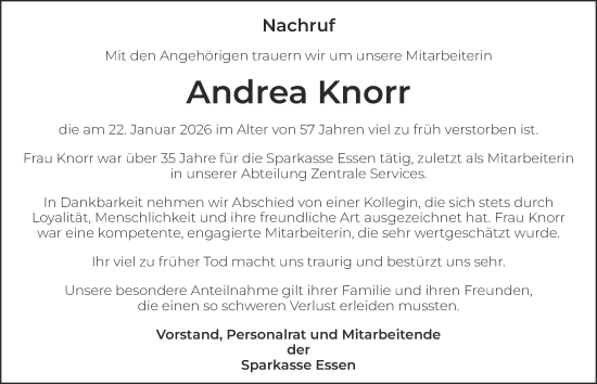 Traueranzeige von Andrea Knorr von Tageszeitung
