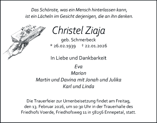 Traueranzeige von Christel Ziaja von Tageszeitung