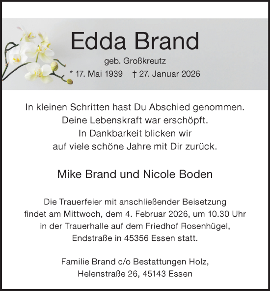 Traueranzeige von Edda Brand von Tageszeitung