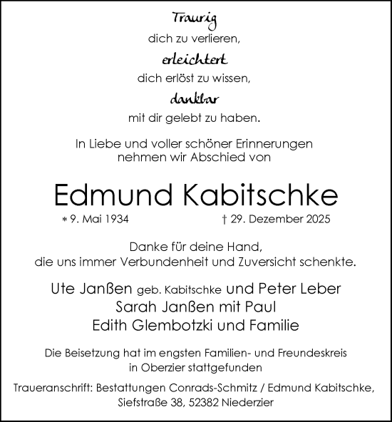 Traueranzeige von Edmund Kabitschke von Tageszeitung