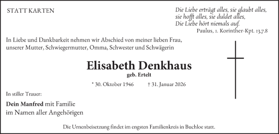 Traueranzeige von Elisabeth Denkhaus von Tageszeitung