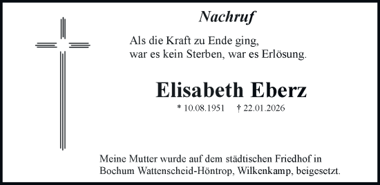 Traueranzeige von Elisabeth Eberz von Tageszeitung