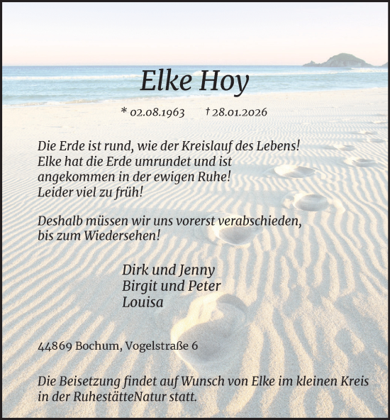 Traueranzeige von Elke Hoy von Tageszeitung