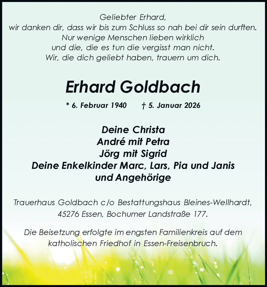  Traueranzeige für Erhard Goldbach vom 07.02.2026 aus Tageszeitung