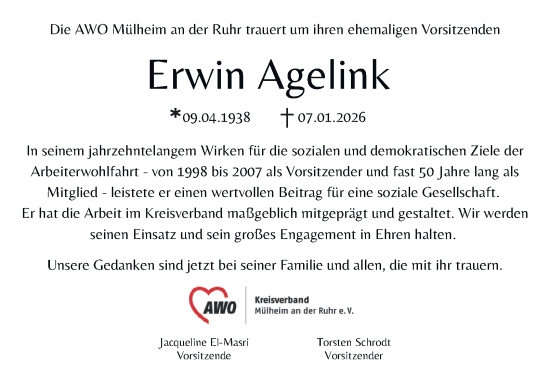 Traueranzeige von Erwin Agelink von Tageszeitung