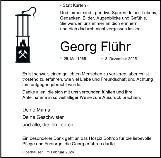 Traueranzeige von Georg Flühr von Tageszeitung