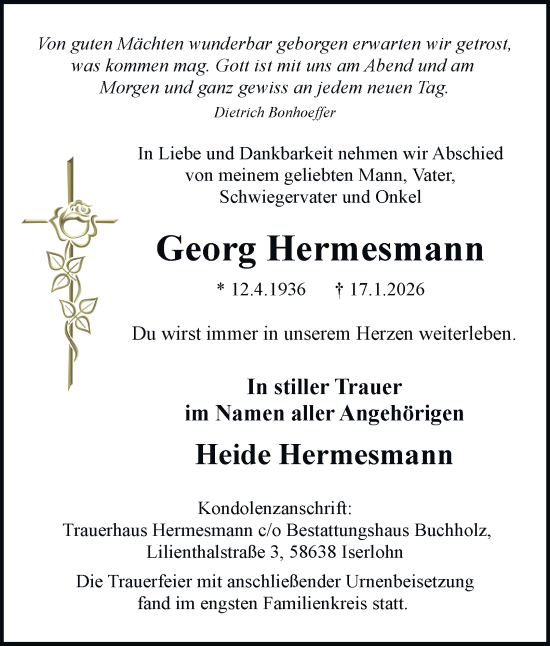 Traueranzeige von Georg Hermesmann von Tageszeitung