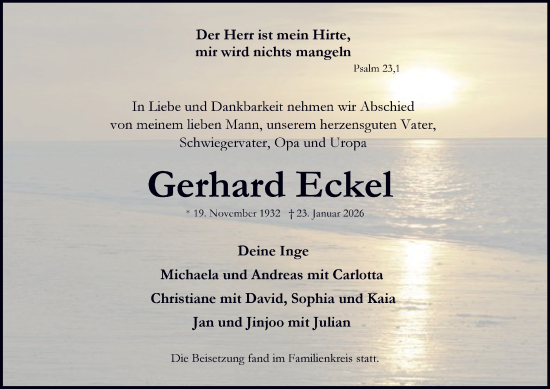 Traueranzeige von Gerhard Eckel von Tageszeitung