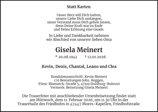 Traueranzeige von Gisela Meinert von Tageszeitung