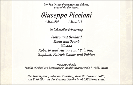 Traueranzeige von Giuseppe Piccioni von Tageszeitung