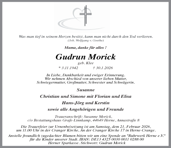 Traueranzeige von Gudrun Morick von Tageszeitung