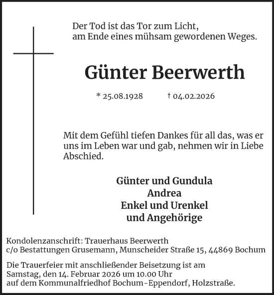Traueranzeige von Günter Beerwerth von Tageszeitung