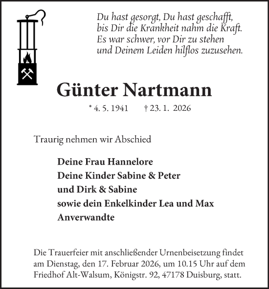 Traueranzeige von Günter Nartmann von Tageszeitung