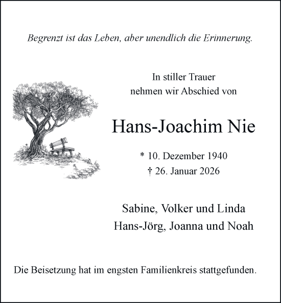 Traueranzeige von Hans-Joachim Nie von Tageszeitung