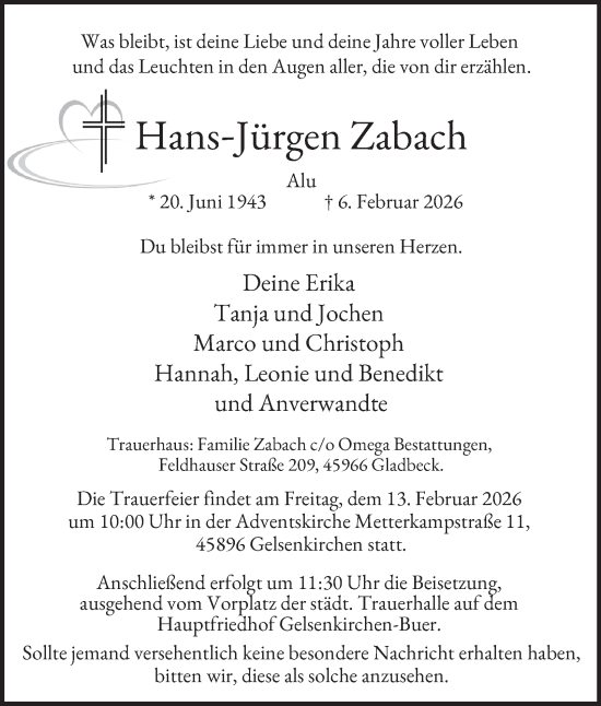 Traueranzeige von Hans-Jürgen Zabach von Tageszeitung