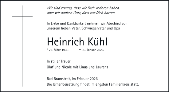 Traueranzeige von Heinrich Kühl von Tageszeitung