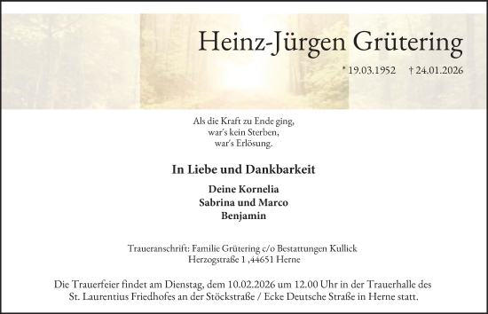 Traueranzeige von Heinz-Jürgen Grütering von Tageszeitung