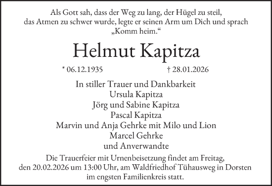 Traueranzeige von Helmut Kapitza von Tageszeitung