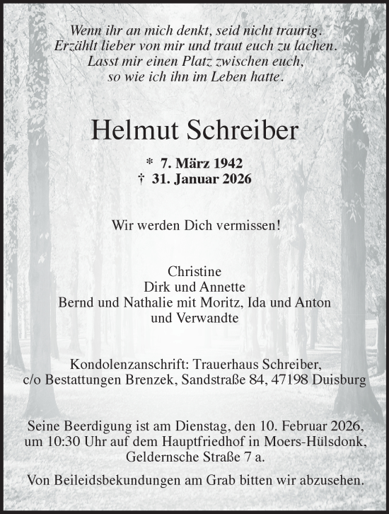 Traueranzeige von Helmut Schreiber von Tageszeitung