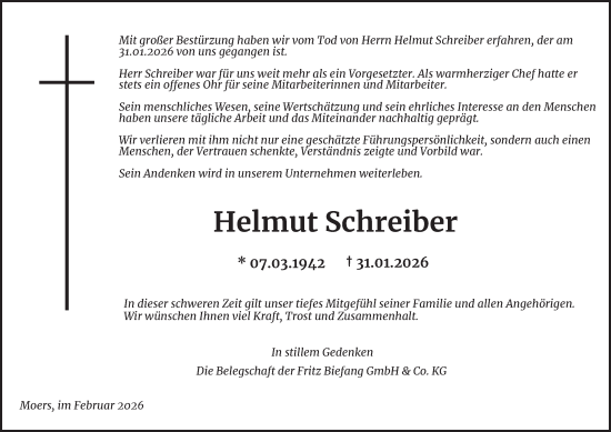 Traueranzeige von Helmut Schreiber von Tageszeitung