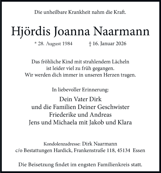 Traueranzeige von Hjördis Joanna Naarmann von Tageszeitung