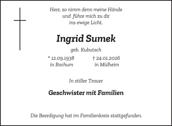 Traueranzeige von Ingrid Sumek von Tageszeitung