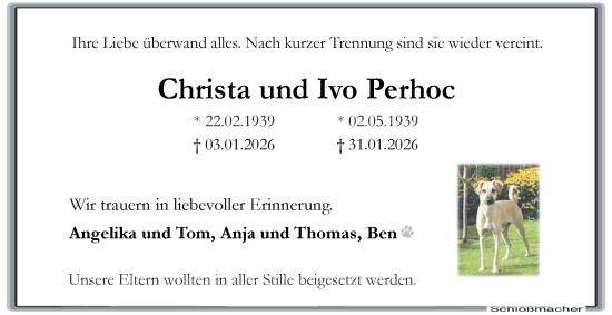 Traueranzeige von Ivo Perhoc von Tageszeitung