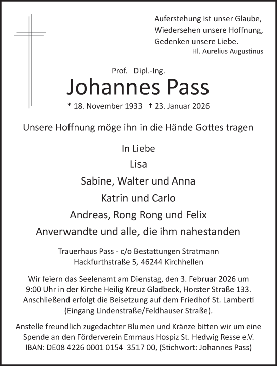 Traueranzeige von Johannes Pass von Tageszeitung