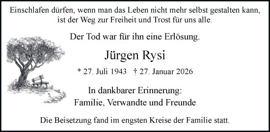Traueranzeige von Jürgen Rysi von Tageszeitung