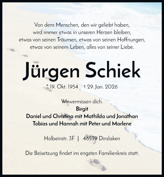 Traueranzeige von Jürgen Schiek von Tageszeitung
