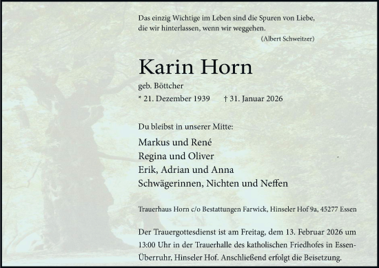 Traueranzeige von Karin Horn von Tageszeitung