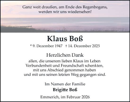 Traueranzeige von Klaus Boß von Tageszeitung