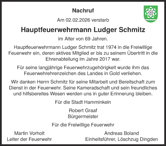 Traueranzeige von Ludger Schmitz von Tageszeitung