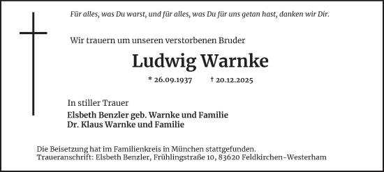 Traueranzeige von Ludwig Warnke von Tageszeitung
