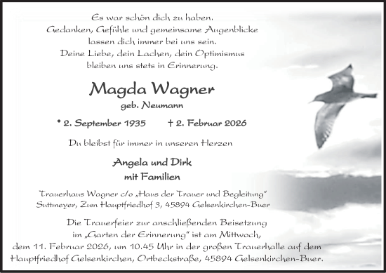 Traueranzeige von Magda Wagner von Tageszeitung