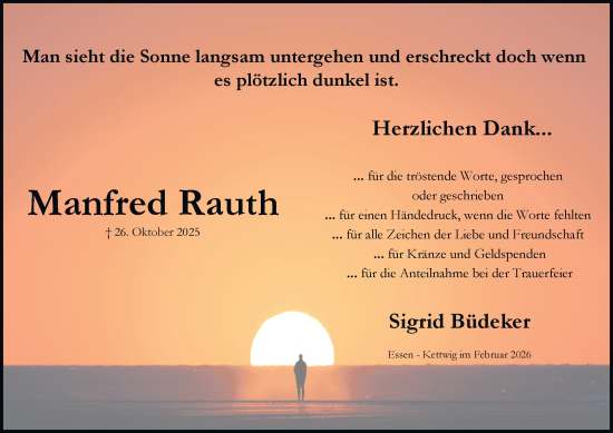 Traueranzeige von Manfred Rauth von Tageszeitung