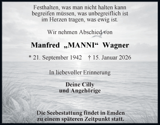 Traueranzeige von Manfred Wagner von Tageszeitung