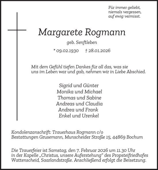 Traueranzeige von Margarete Rogmann von Tageszeitung