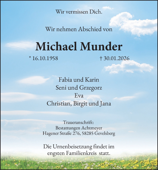 Traueranzeige von Michael Munder von Tageszeitung