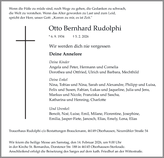 Traueranzeige von Otto Bernhard Rudolphi von Tageszeitung