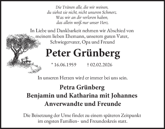 Traueranzeige von Peter Grünberg von Tageszeitung