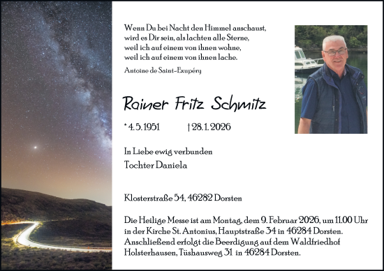 Traueranzeige von Rainer Fritz Schmitz von Tageszeitung