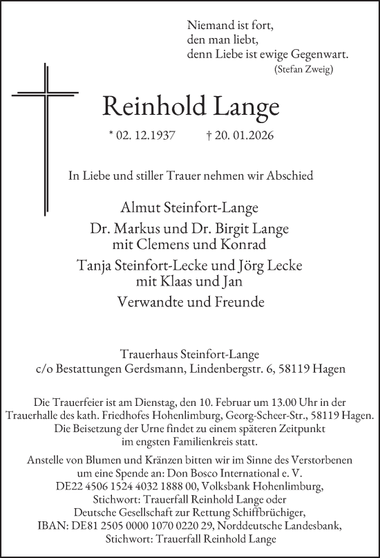 Traueranzeige von Reinhold Lange von Tageszeitung