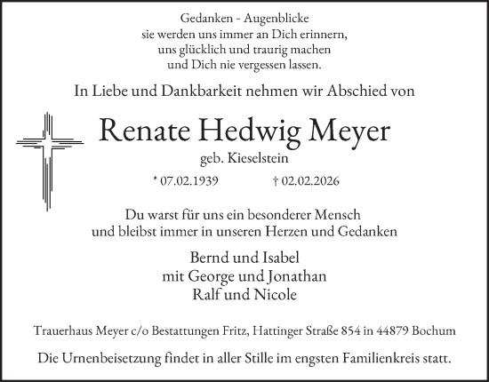 Traueranzeige von Renate Hedwig Meyer von Tageszeitung